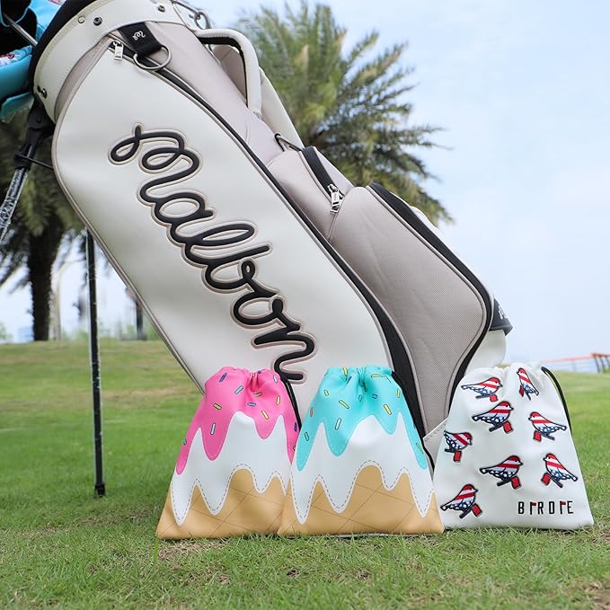 Golf Valuables Pouch, Leather Golf Tee Pouch with Drawstring Closure Golf Ball Tee Handbag Portable Golf Accessories