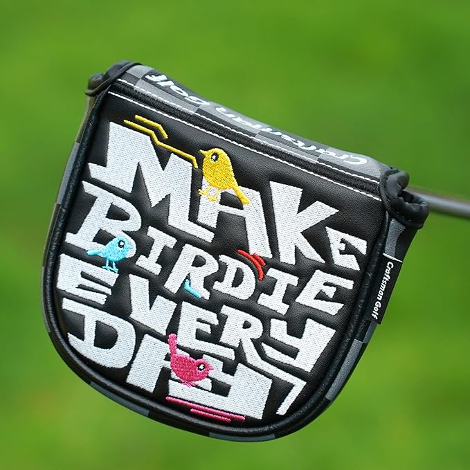 Craftsman Golf Make Birdie Everyday Black and Gray Checkers Golf Club Headcover for Woods and Driver Hybrids Irons Protector Putter Covers