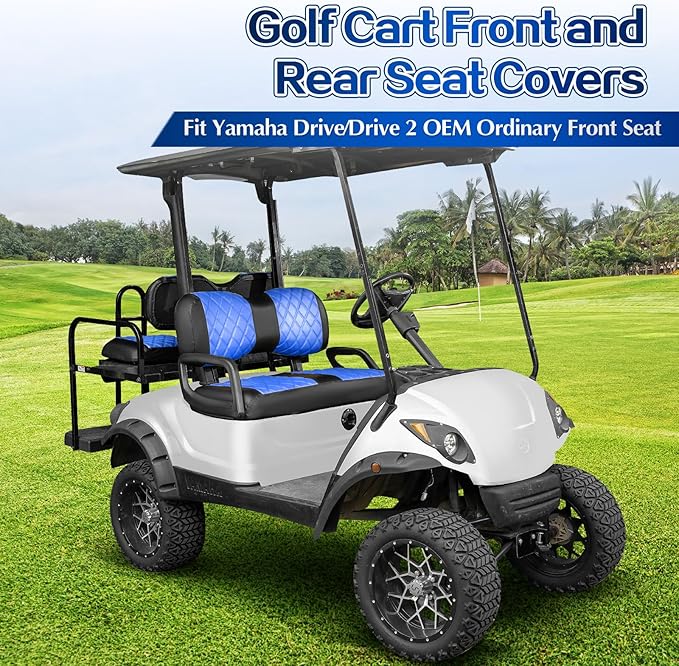 NOKINS 4PCS Golf Cart Diamond Seat Covers Kit,Front and Rear Seat Covers Fits for EZGO/Club Car/Yamaha Original Regular Seat Cushion, No Stapler