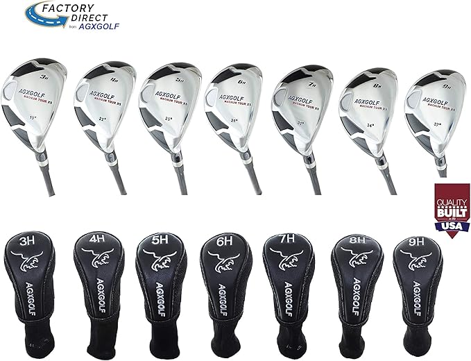 AGX Men's Tour XS Complete Hybrid Game Improvement Stainless Steel Irons Set 3-9 Graphite Edition: Senior, Regular or Stiff Flex; Cadet, Regular or Tall Length; Left or Right Hand.