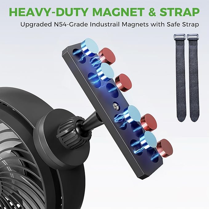 10L0L Magnetic Golf Cart Fan Rechargeable with Flexible Tripod Mount - 10000mAh Battery Operated Portable Fan 360° Rotatable Head, Fits for Yamaha/EZGO/Club Car Golf Cart with LED Light