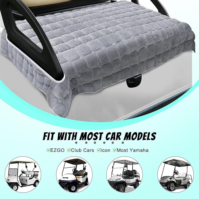 YOKYHOM Golf Cart Seat Covers, Supreme Comfort Golf Cart Seat Towel Blanket, Heavyweight Deep-Pile, Fits EZGO, Yamaha, Club Car and More 2-Seat Carts, 50"x 27.5", Light Gray