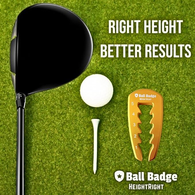 Ball Badge HeightRight Adjustable Golf Tee Height Tool – Precision Tee Height Setter for Consistent Swings, Durable Aluminum Design, Easy-to-Use Golf Training Aid