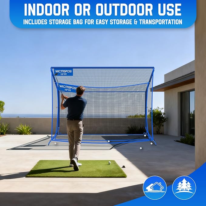 Golf Hitting Net with Extra Striking Net, 10x7ft/7x7ft Heavy Duty Golf Practice Nets for Golfers Backyard Driving Swing, Golf Impact Cage Metal Frame with Storage Bag&Elevated Base, Indoor Outdoor Use