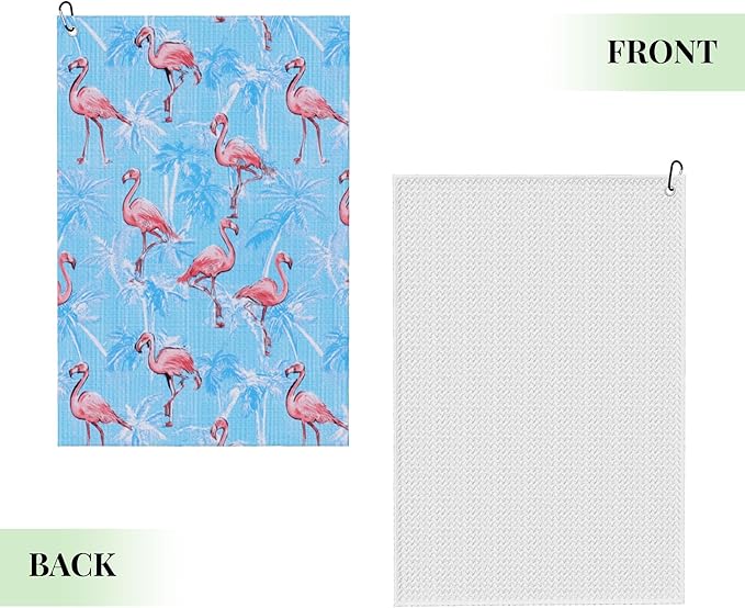 Blue Flamingo Golf Towel with Carabiner Clip 24"x16" Funny Ladies Golf Towels for Golf Bags Microfiber Waffle Cute Golfs Rag for Disc Balls Clubs Golfs Accessories for Women Men Mom