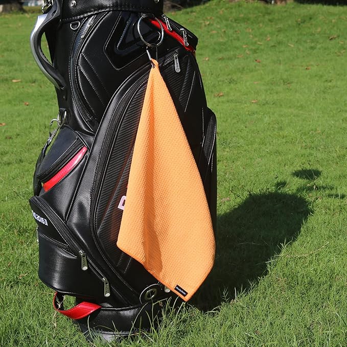 Handy Picks Microfiber Golf Towel (16" X 16") with Carabiner Clip, Waffle Pattern Golf Towel Hook and Loop Fastener - The Convenient Golf Cleaning Towel