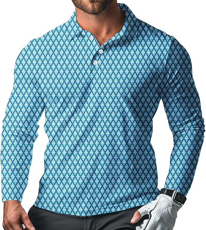 Men's Long Sleeve Golf Shirt Quick Dry 3 Button Work Fishing Outdoor Casual Collar Shirt