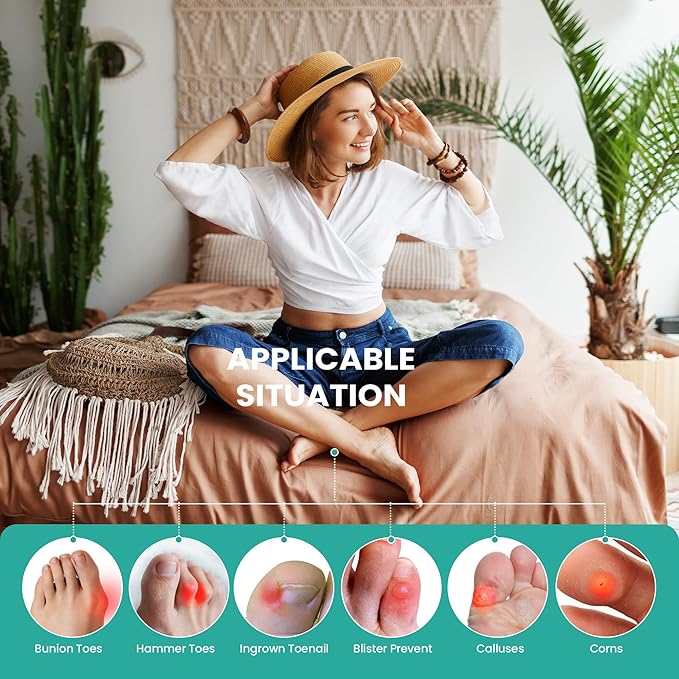 Welnove Toe Caps and Protectors - 16 Pack Aloe Vera Extract Infused Silicone Toe Sleeve - Fabric Toe Covers with Gel Lining - Toe Cushions for Pain Relief, Corns, Blisters & Ingrown Toenails