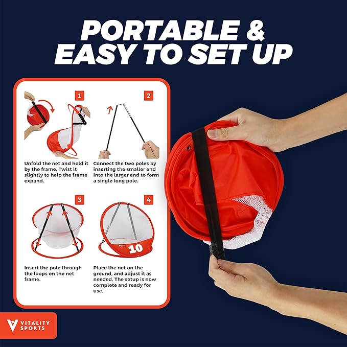 Vitality Sports Golf Chipping Net, 3PCS Pop-Up Golf Practice Net for Backyard, Indoor Outdoor Chipping Game with 3 Targets, 1 Hitting Mat, 20 Balls, Tee Box