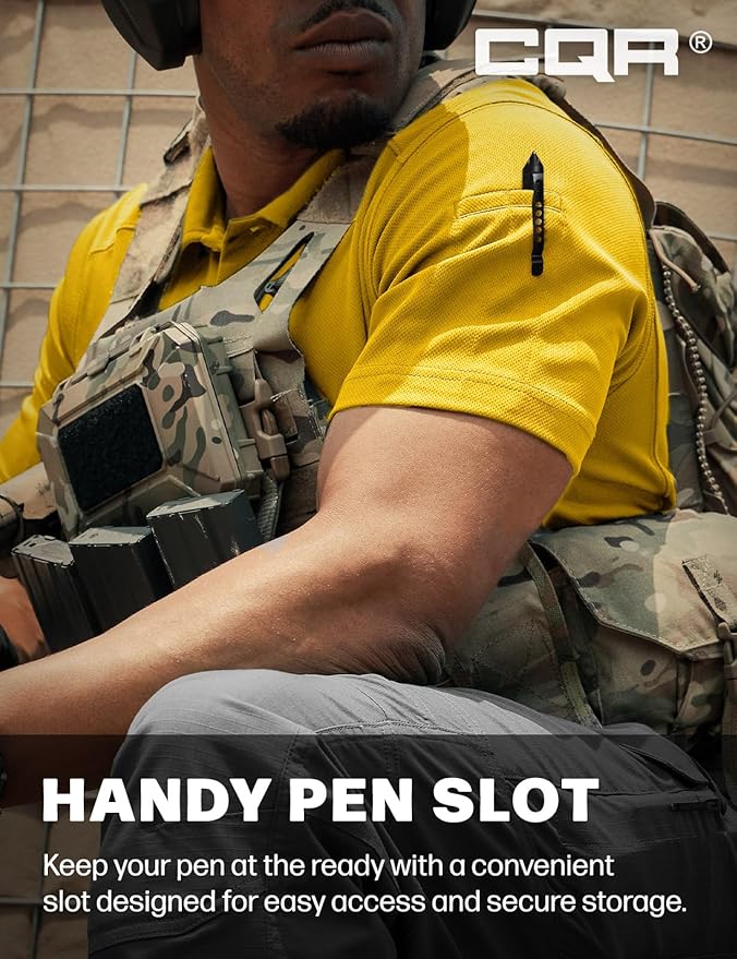 CQR Men's Polo Shirts, Tactical Short Sleeve Golf Performance Shirts, Lightweight Dry Fit UPF 50+ Pique