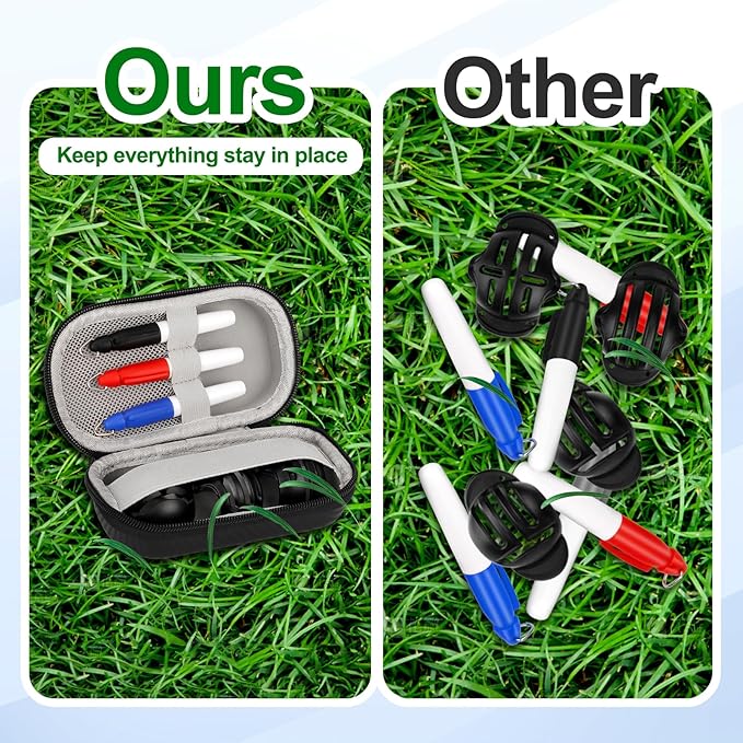 Golf Ball Line Marker Tool, 3 Golf Ball Marker Stencil and 3 Color Golf Ball Line Marker, Golf Ball Alignment Marking Tool, Golf Ball Stencil with Compact Case Easy to Carry Golf Ball Marker