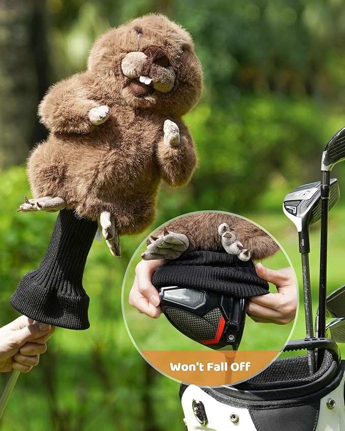 Big Teeth Funny Plush Driver Headcover Animal, Groundhog Gopher Penguin Driver Head Cover for 460cc Club, Sloth Leprechaun Crocodile Golf Head Covers for Woods and Driver Protector
