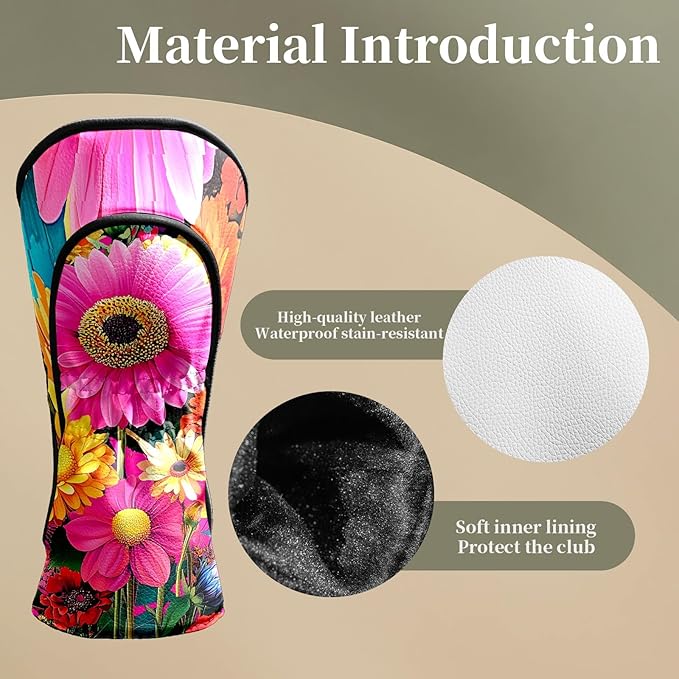 Golf Head Covers Leather Driver Headcover, Premium Golf Club Covers with Anti-Scratch Lining 1/3/5 Wood Head Covers for Golf Clubs for Women Men