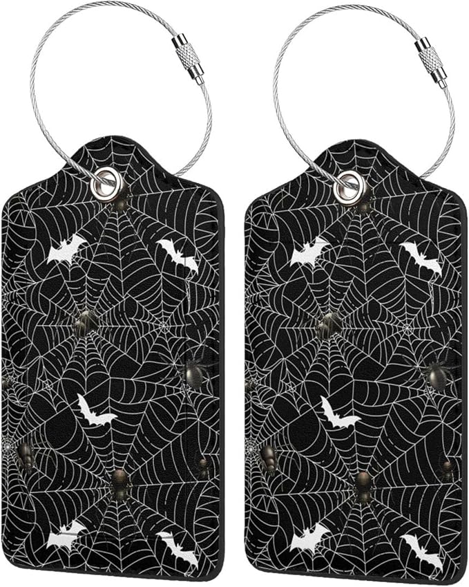 Halloween Luggage Tags Set of 2 Leather Stainless Steel Loop Label Tag for Travel Bag Suitcase