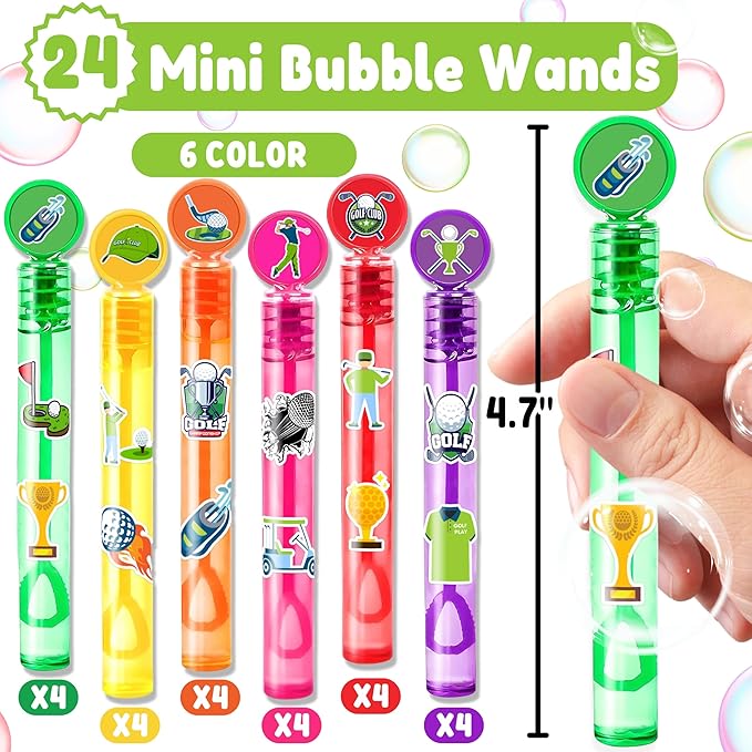 Golf Party Favors for Kids – 24PCS Sports-Themed Mini Bubble Wands, Great for Birthday Supplies, Pinata Fillers, Goodie Bags & Classroom Rewards