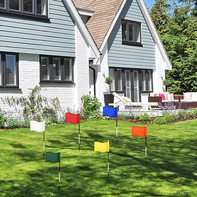 Oudain 6 Pcs Golf Target Flag with Tube Inserted Waterproof Putting Golf Flags 420D Nylon Mini Pin for Yard Indoor Outdoor Backyard Garden Portable, 8 x 6 Inch