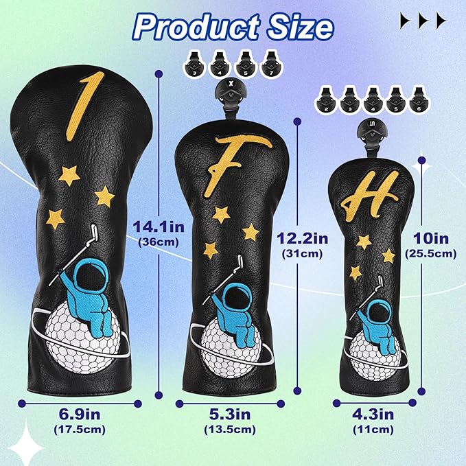 Astronaut Series Golf Headcovers, Synthetic Leather Golf Head Covers for Driver, Fairway Wood and Hybrid, Golf Putter Covers for Mallet and Blade