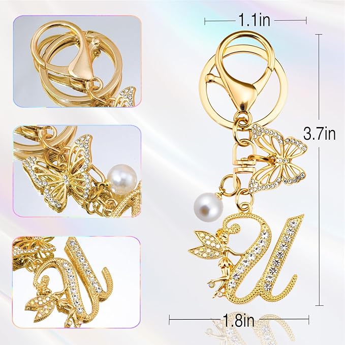 Initial Keychain Bag Charm Women Purse Charms for Handbags Accessories Charm for Wallet Butterfly Pendant for Girls