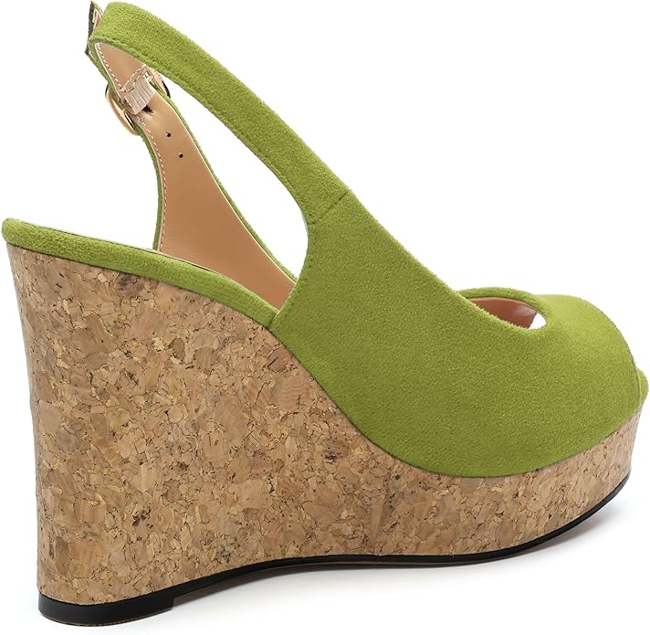 Womens Wedge Platform Sandals Peep Open Toe Slingback Buckle High Heel Dress Shoes Pumps Suede 3.94 Inch