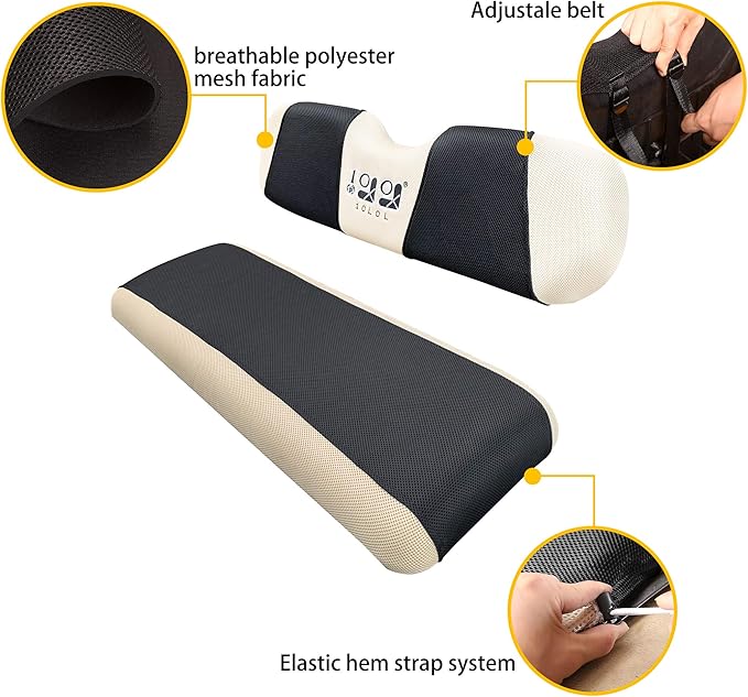 10L0L Golf Cart Front Rear Seat Cover Set for EZGO TXT RXV & Club Car DS 2000-up(Flat Backrest), Made w/ 3D Air Mesh Polyester Fabric Breathable Washable