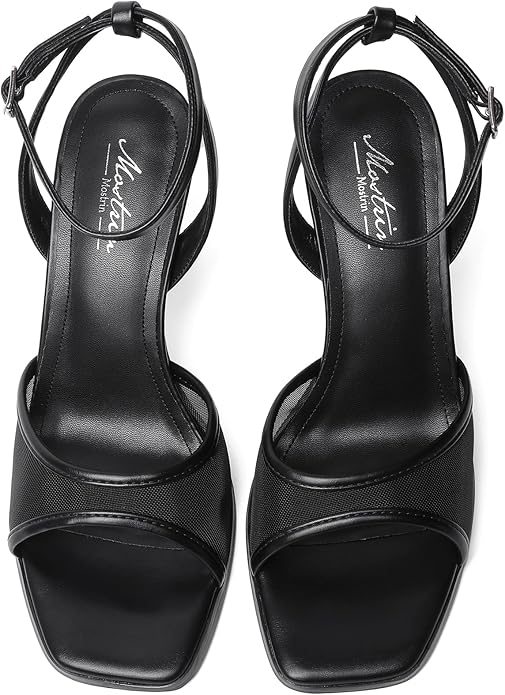 Mostrin Strappy Heels for Women Square Open Toe Lace Up Heeled Sandals Ankle Strap Sexy Stiletto High Heels for Party, Prom, Dating, Wedding