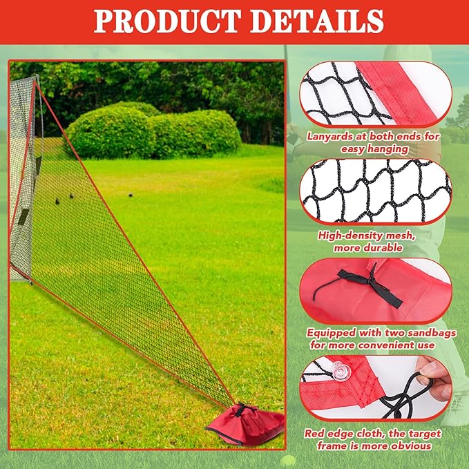 2 Pcs Golf Net Attachment for 7ft Golf Practice Hitting Nets with 2 Sandbags Heavy Duty Barrier Side Extension for Summer Sports Training, 10 x 7 Ft, Red