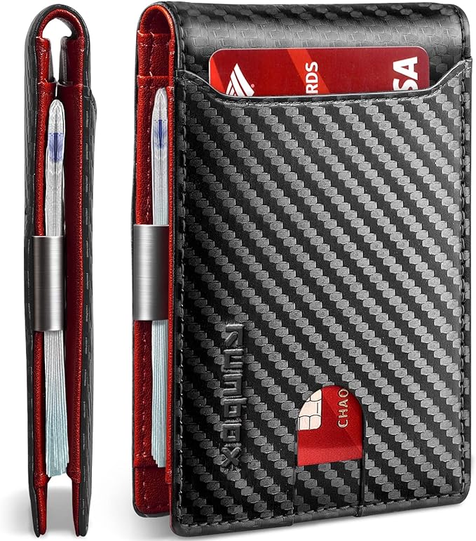 RUNBOX Money Clip Wallets for Men,Slim Leather Mens Bifold Wallet,RFID Blocking Front Pocket Wallet,Thin Credit Card Holder with Gift Box