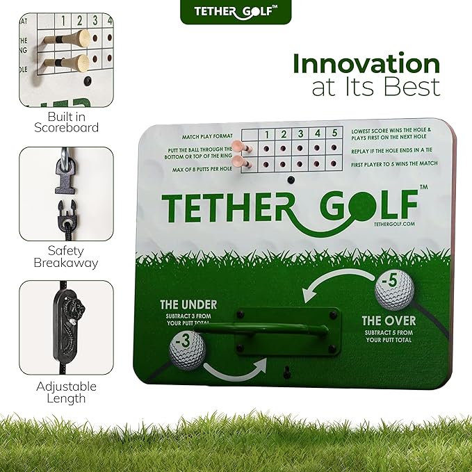 Tether Golf Indoor & Outdoor Golf Game - Unique Golf Game for The Family to Enjoy - Use Your Favorite Putter or Toss by Hand to Score and Have Fun - Great Golf Gift for Dad!