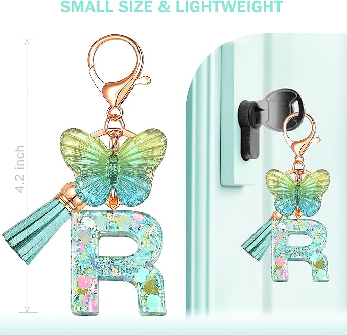 JINGUAZI Initial letter Keychains for Women Tassel Butterfly Pink Purple Cute Car Keychain for Wallet Backpack bag charm