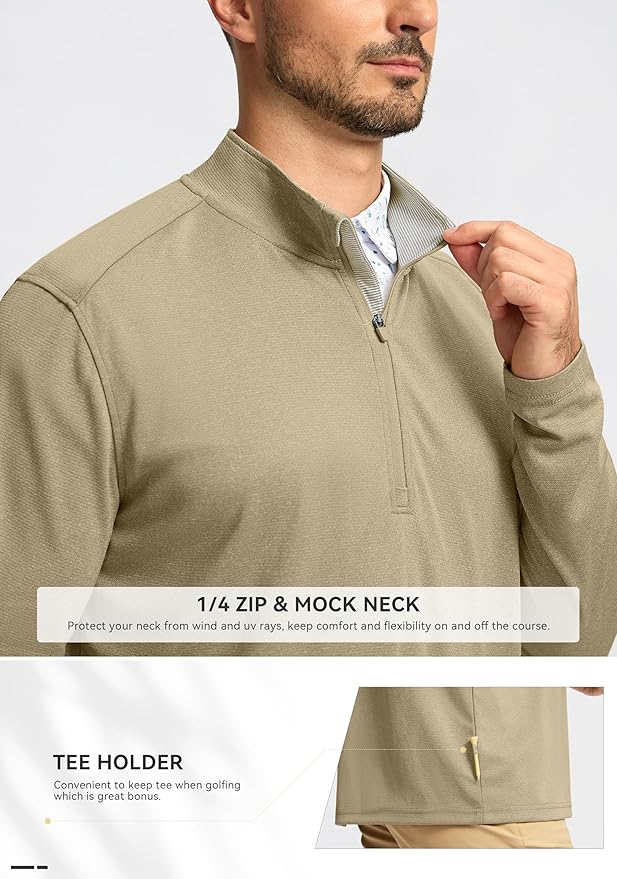 Obla Golf Quarter Zip Pullover for Men Mock Neck Sweatshirt Lightweight Sun Protection Men's Long Sleeve Golf Shirt