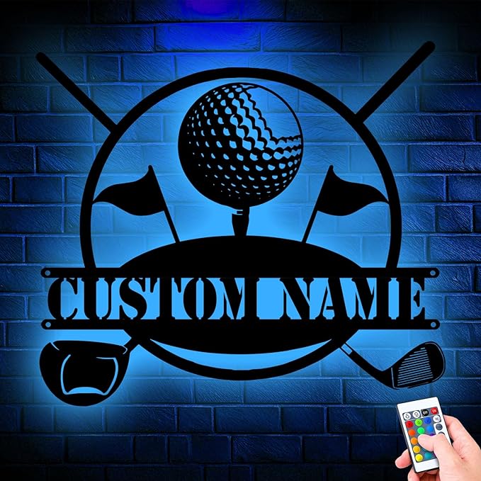Custom Golf Metal Sign Wall Art, LED Lights Home Decor for Golf Lovers, Personalized Gift for Dad, Unique Hanging Decor for Man Cave or Office, Durable and Eye-Catching Design