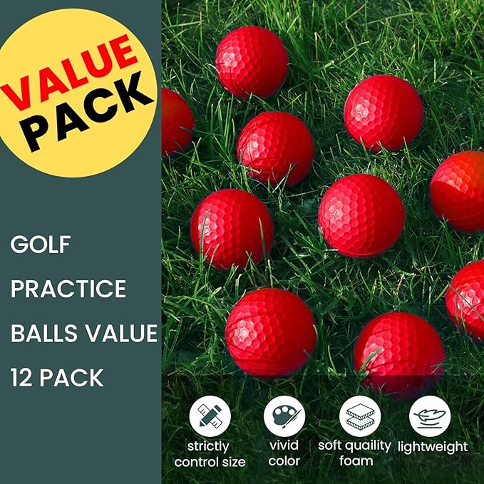 FINGER TEN Golf Practice Balls Foam Colored Value 12 24 50 Pack, Lightweight Golf Ball Limited Flight for Indoor Outdoor Driving Range Backyard Training Safe Practice Good Value
