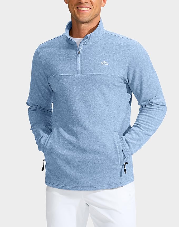 Pudolla Men's Quarter Zip Pullover with 2 Pockets Fleece Warm Soft Golf Sweatshirts for Athletic Workout Running