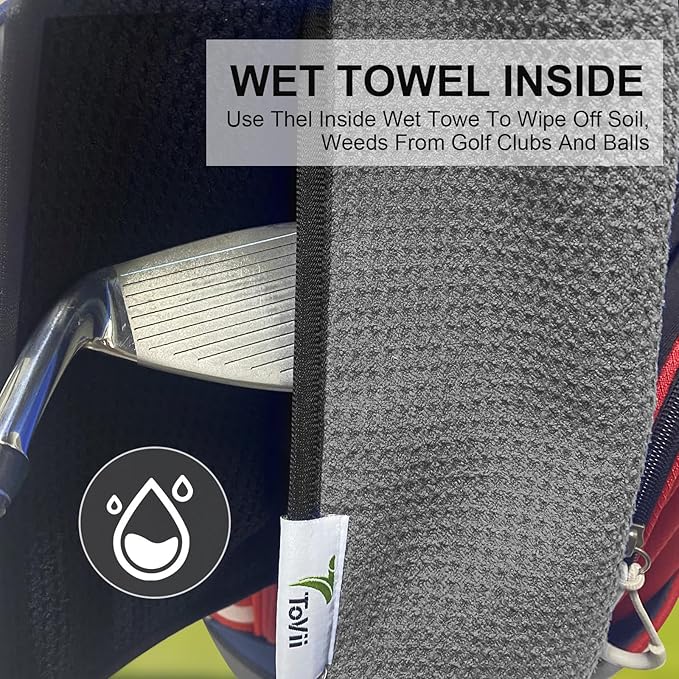ToVii 2 in 1 Golf Towel, Wet and Dry Tri-fold Microfiber Towel for Cleaning Club and Ball with Clip and Waterproof Inner Barrier