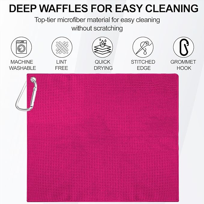 3 Pack 16" X 16" Golf Towels for Golf Bags, Premium Waffle-Pattern Golf Towel with Carabiner Clip, Super Absorbent Microfiber Towel, Best Golf Gift for Golf Accessories. 3 Pcs ElegantGreen Colors