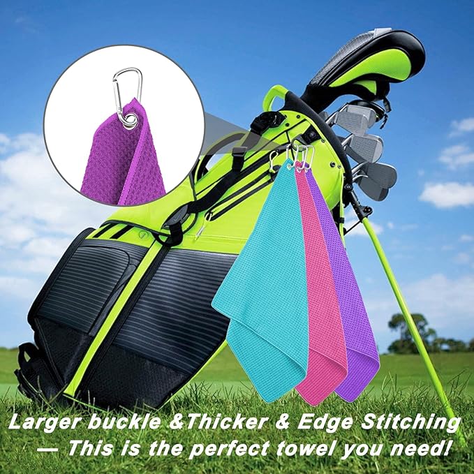 3 Pack 16" X 16" Golf Towels for Golf Bags, Premium Waffle-Pattern Golf Towel with Carabiner Clip, Super Absorbent Microfiber Towel, Golf Accessories for Bag.3 DarkRed