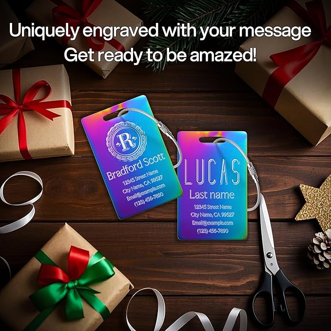 Personalized Luggage Tags - Custom Metal Luggage Tags for Suitcases, Backpacks and Bags with Your Personalized Club Logo Text (Nebula)