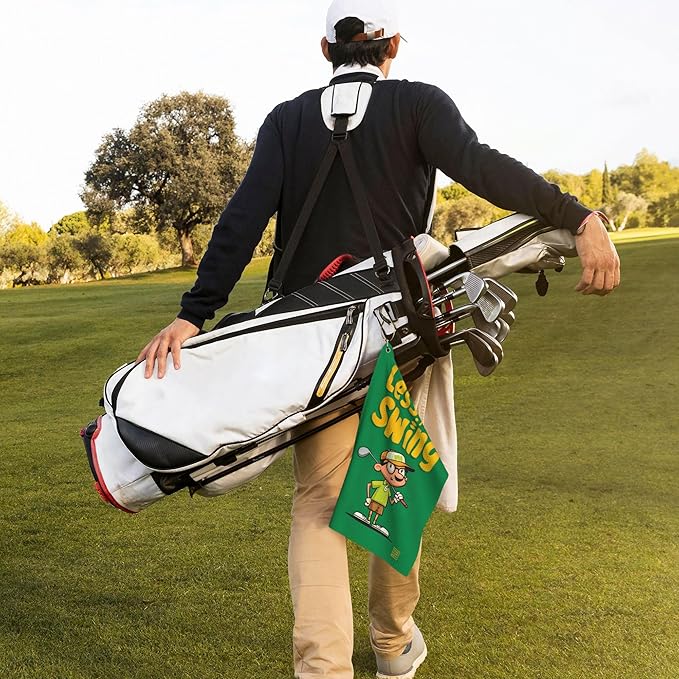 Funny Golf Towel with Carabiner Clip 24"x16" Less Talk More Swing Printed Fun Green Golf Towels for Golf Bags Microfiber Waffle Golf Rag for Disc Balls Clubs Golfs Accessories for Men Women Dad