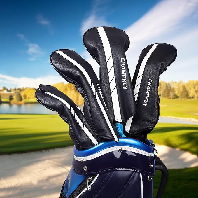 CHAMPKEY Premium Golf Head Covers for Woods and Driver - Advanced Polyurethane Synthetic Leather Golf Club Covers - Choose Between Single Cover and Full Set Covers