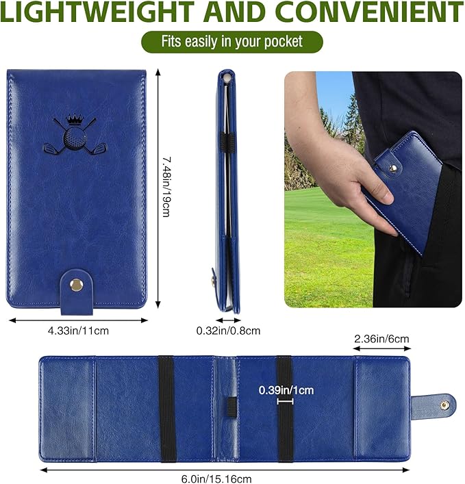 Archerest Magnetic Golf Scorecard Holder, 7.48" x 4.33" Premium Leather Yardage Book Cover Golf with A Pencil and Five Double Sided Printed Scorecards, Golf Accessories and Scorecard Book
