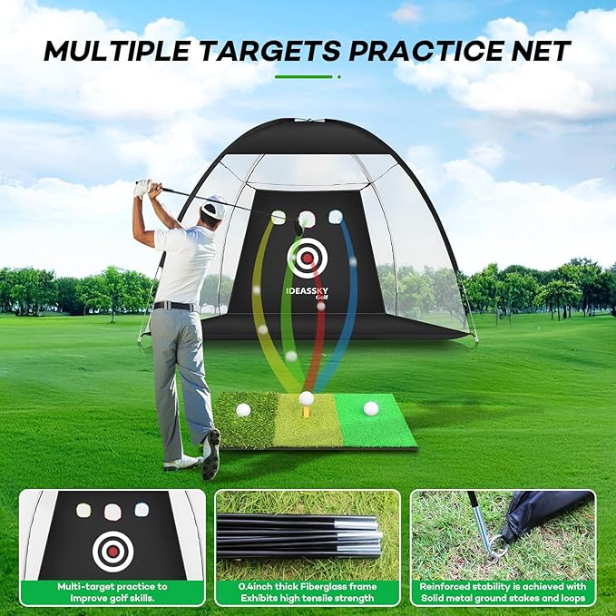 Golf Net with Practice Mat,Golf Hitting Aid Nets 10x7FT for Backyard Driving Chipping Training Swing with Target Mat Balls for Outdoor Indoor,Gifts for Men Dad and Golfer