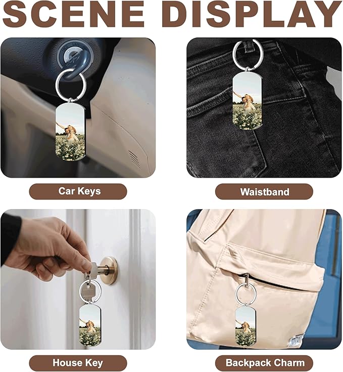 Custom Keychains with Picture Personalized Photo Logo Text Customized Key Chain for Boyfriend Dad Men Women Gifts