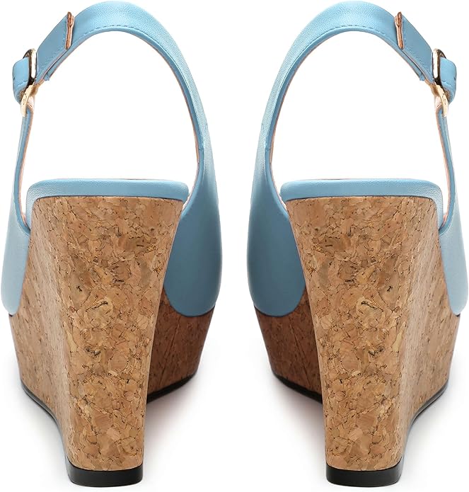 Womens Peep Toe Wedge Heels Matte Fashion Cork Slingback Pumps Platform Wedge Sandals 3.94 Inches