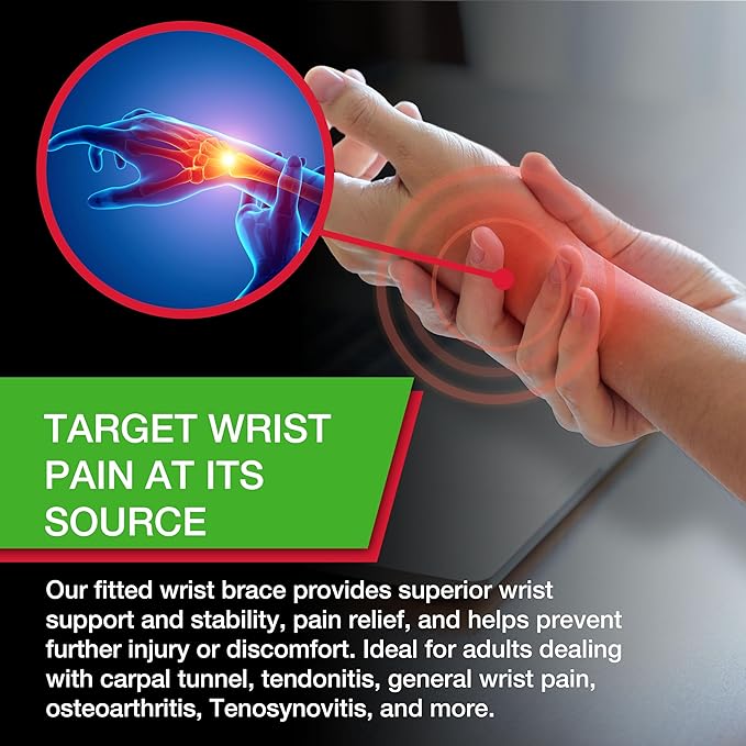 MUELLER Sports Medicine Green Fitted Wrist Brace for Men and Women, Wrist Pain Relief Support, Ideal for Carpal Tunnel, Tendonitis, Arthritis, Black