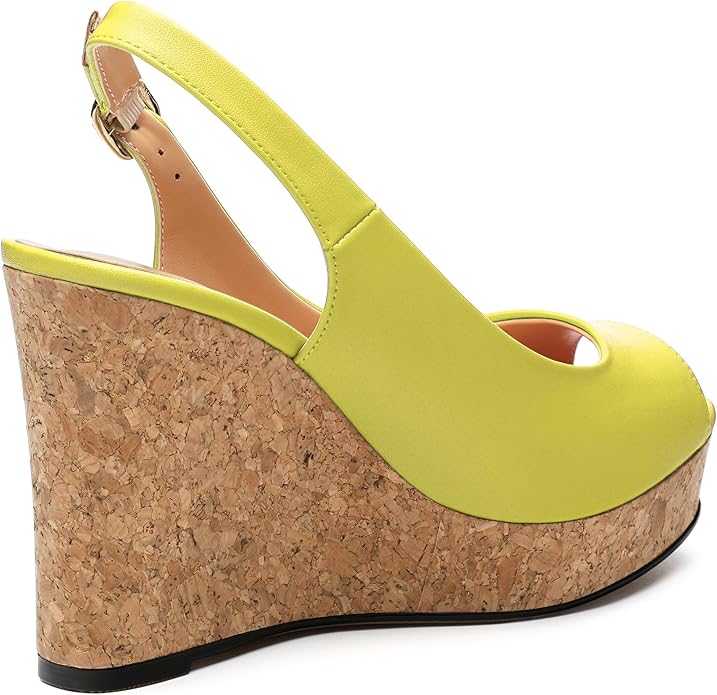 Womens Peep Toe Wedge Heels Matte Fashion Cork Slingback Pumps Platform Wedge Sandals 3.94 Inches