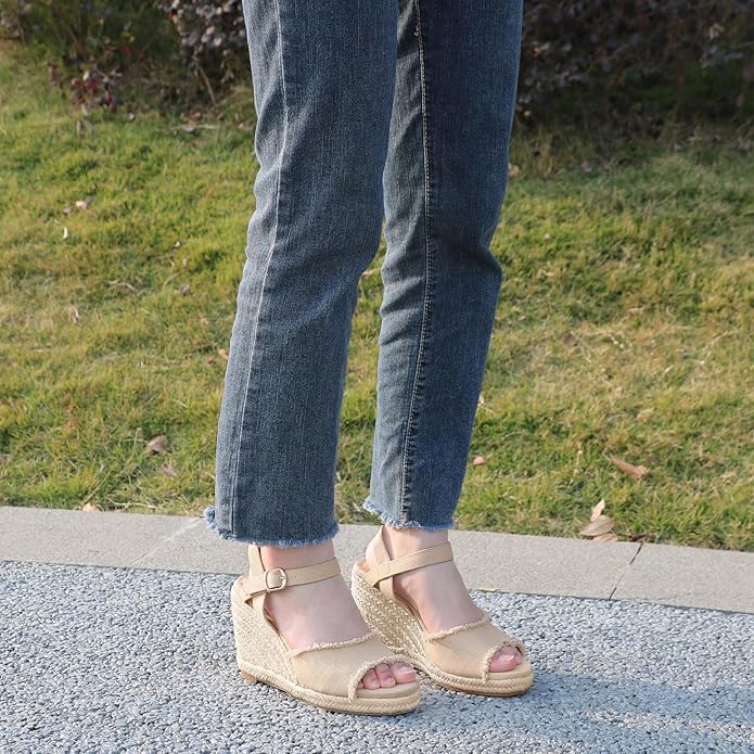 JOY IN LOVE Platform Wedge Sandals for Women 4IN Espadrille Wedge Heels Ankle Strap Sandals