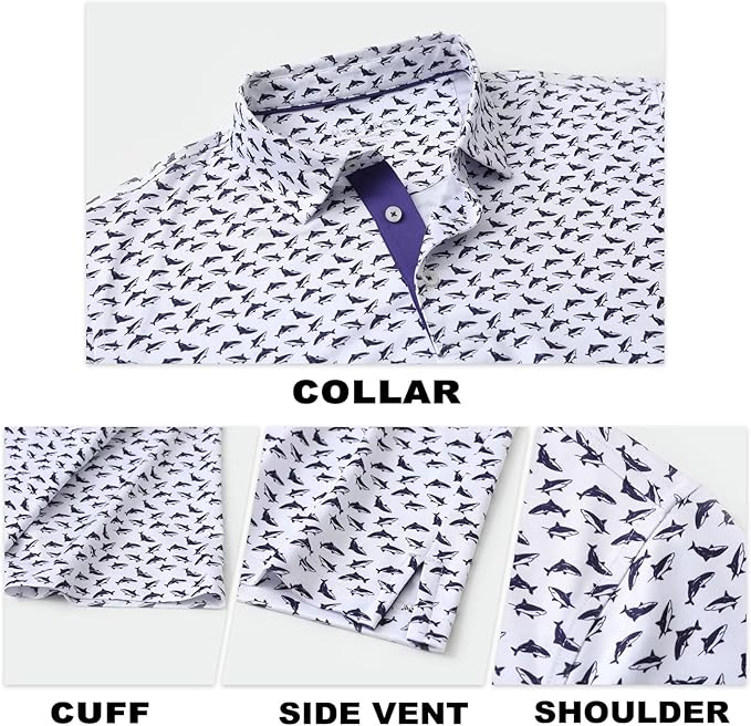 M MAELREG Mens Golf Shirt Short Sleeve Dry Fit Print Moisture Wicking Performance Patterns Collared Polo Shirt
