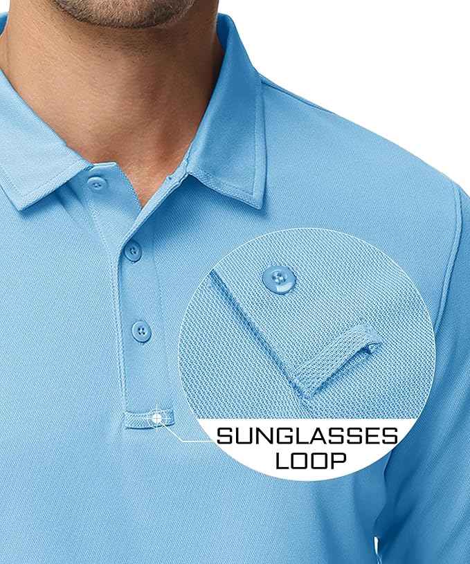 MAGCOMSEN Men's Polo Shirts 3 Button Quick Dry Performance Long Sleeve Tactical Shirts Pique Jersey Golf Shirt