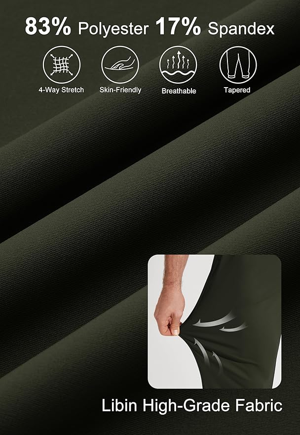 Libin Men's Golf Pants Joggers Lightweight 3 Pockets Slim Fit Soft Stretchy Tapered Work Dress Athletic