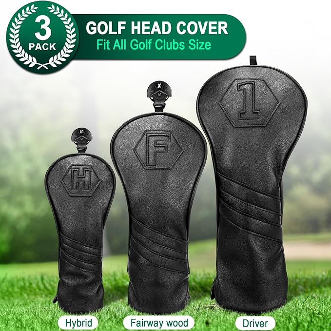 Golf Club Head Covers for Woods and Drivers, Premium Golf Headcovers Set Fit Most Clubs Simple Striped 1PC or 3PCS, Customizable